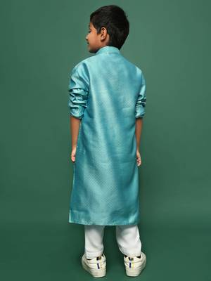 sea green silk woven design kurta pajama for kids 5
