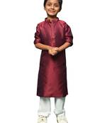 maroon silk woven design kurta pajama for kids