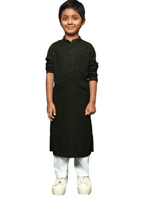 olive cotton sequin kurta pajama for kids 1