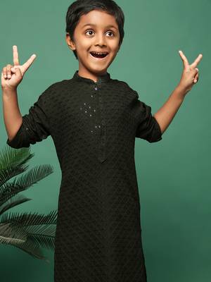 olive cotton sequin kurta pajama for kids 4