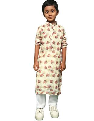 red cotton printed kurta pajama for kids 1