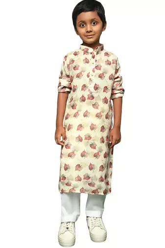 red cotton printed kurta pajama for kids