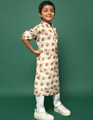 red cotton printed kurta pajama for kids 2