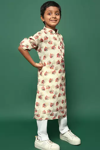 red cotton printed kurta pajama for kids