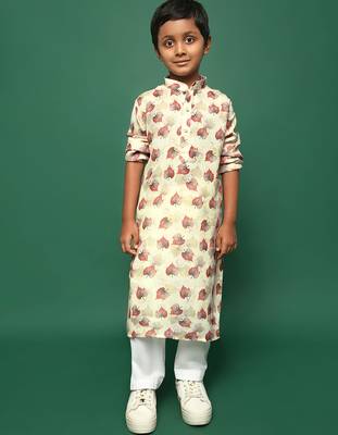 red cotton printed kurta pajama for kids 3
