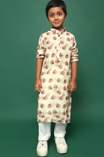 red cotton printed kurta pajama for kids