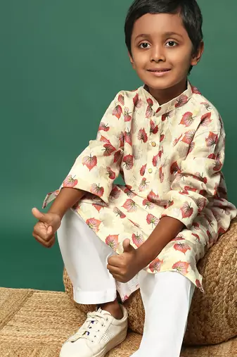 red cotton printed kurta pajama for kids