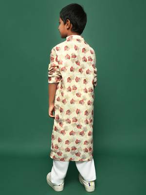 red cotton printed kurta pajama for kids 5