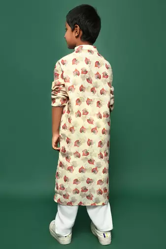 red cotton printed kurta pajama for kids