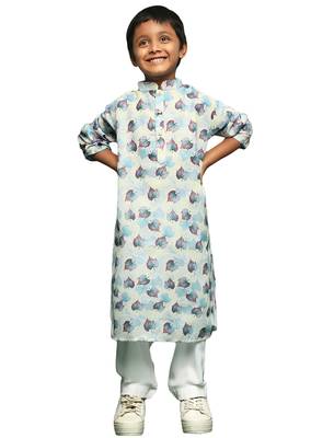sky blue cotton printed kurta pajama for kids 1