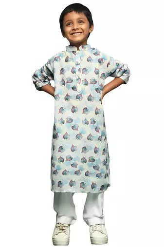 sky blue cotton printed kurta pajama for kids