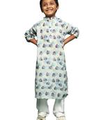 sky blue cotton printed kurta pajama for kids