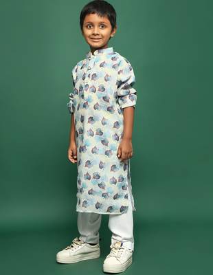sky blue cotton printed kurta pajama for kids 2