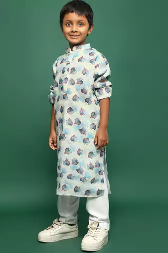 sky blue cotton printed kurta pajama for kids