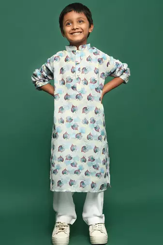 sky blue cotton printed kurta pajama for kids