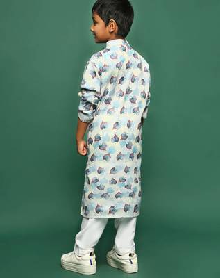 sky blue cotton printed kurta pajama for kids 5