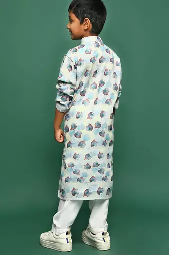 sky blue cotton printed kurta pajama for kids