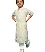 beige cotton printed kurta pajama for kids