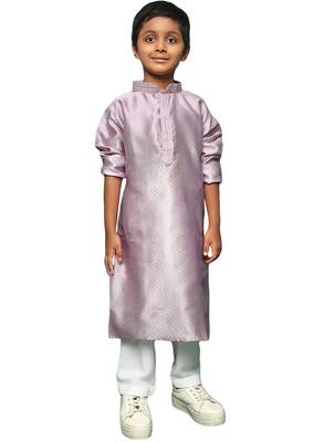 mauve silk woven design kurta pajama for kids 1