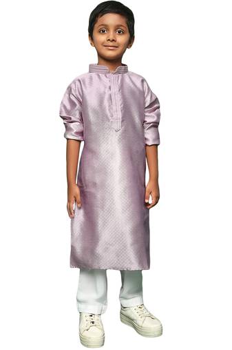 mauve silk woven design kurta pajama for kids