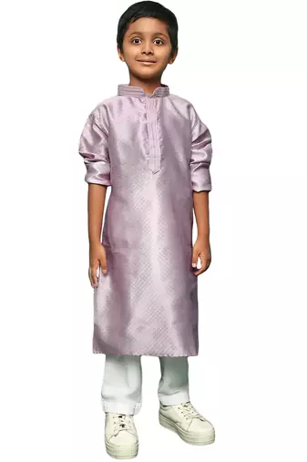 mauve silk woven design kurta pajama for kids
