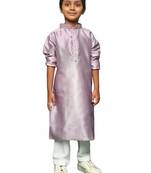 mauve silk woven design kurta pajama for kids