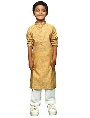 glod silk woven design kurta pajama for kids 1