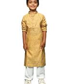 glod silk woven design kurta pajama for kids