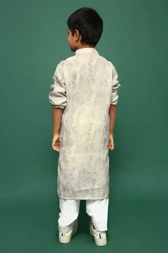 beige cotton printed kurta pajama for kids