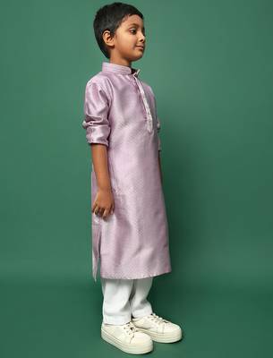 mauve silk woven design kurta pajama for kids 2