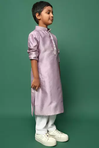 mauve silk woven design kurta pajama for kids