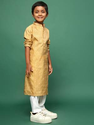 glod silk woven design kurta pajama for kids 2