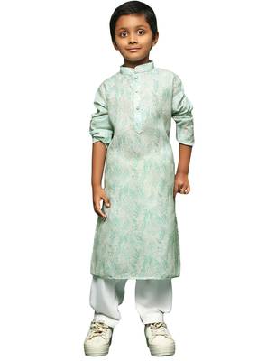 green cotton printed kurta pajama for kids 1