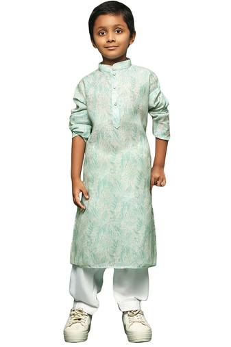 green cotton printed kurta pajama for kids