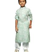 green cotton printed kurta pajama for kids