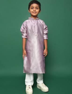 mauve silk woven design kurta pajama for kids 3