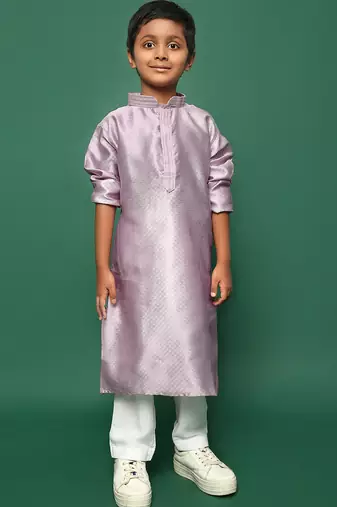 mauve silk woven design kurta pajama for kids