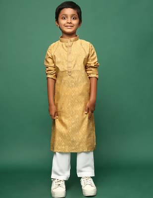glod silk woven design kurta pajama for kids 3