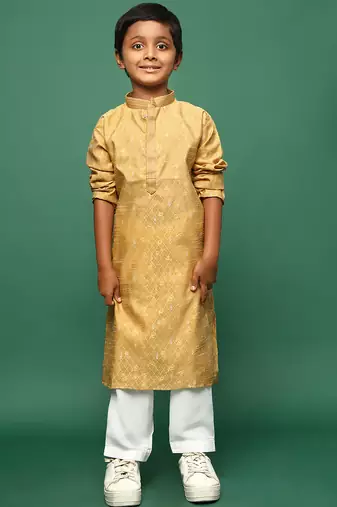 glod silk woven design kurta pajama for kids