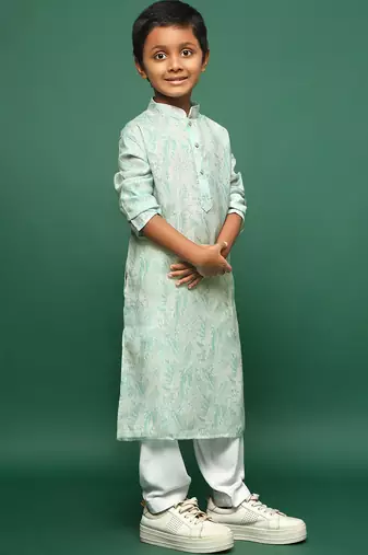 green cotton printed kurta pajama for kids