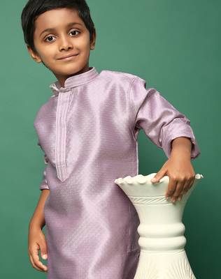 mauve silk woven design kurta pajama for kids 4