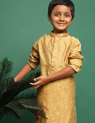 glod silk woven design kurta pajama for kids 4