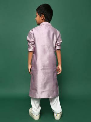 mauve silk woven design kurta pajama for kids 5