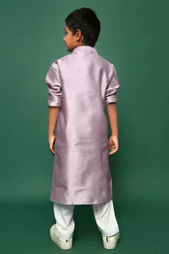mauve silk woven design kurta pajama for kids