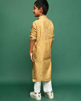 glod silk woven design kurta pajama for kids 5