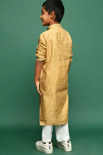 glod silk woven design kurta pajama for kids
