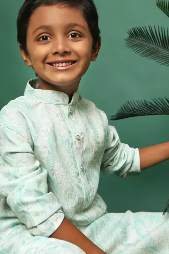 green cotton printed kurta pajama for kids