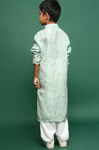 green cotton printed kurta pajama for kids