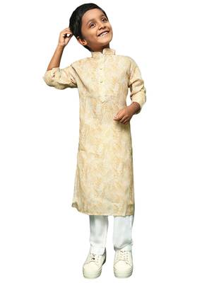 light yellow cotton printed kurta pajama for kids 1