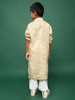 light yellow cotton printed kurta pajama for kids 5